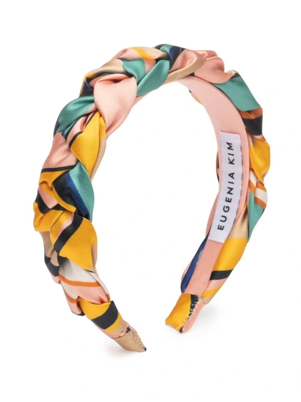 Eugenia Kim | Braided Satin Headband in Pink, Yellow & Teal
